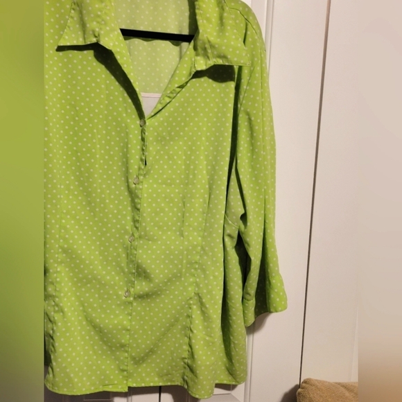 Apparenza Lime Green and White Polka Dot Blouse 3x Pre-owned - Picture 3 of 8